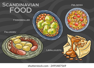 Knedliky. It is cooked dish, served on the side of many traditional dishes. Most common types are bread and potato dumplings. Czech food. Vector image isolated.