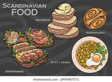 Knedliky. It is cooked dish, served on the side of many traditional dishes. Most common types are bread and potato dumplings. Czech food. Vector image isolated.