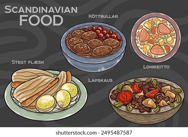 Knedliky. It is cooked dish, served on the side of many traditional dishes. Most common types are bread and potato dumplings. Czech food. Vector image isolated.