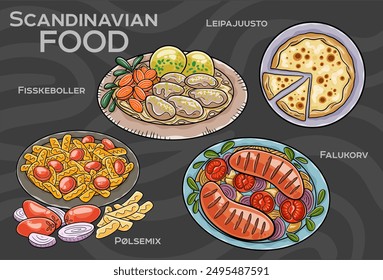 Knedliky. It is cooked dish, served on the side of many traditional dishes. Most common types are bread and potato dumplings. Czech food. Vector image isolated.