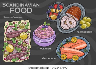 Knedliky. It is cooked dish, served on the side of many traditional dishes. Most common types are bread and potato dumplings. Czech food. Vector image isolated.