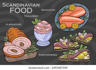 Knedliky. It is cooked dish, served on the side of many traditional dishes. Most common types are bread and potato dumplings. Czech food. Vector image isolated.