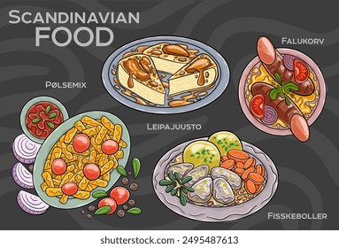 Knedliky. It is cooked dish, served on the side of many traditional dishes. Most common types are bread and potato dumplings. Czech food. Vector image isolated.