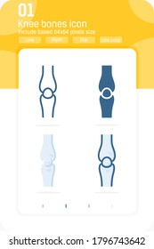 Knee bones vector icon illustration logo template isolated on white background. Bone, joint, knee, femur, leg, patella, spine icon with multiple style for web design, logo, ui, ux and mobile apps