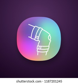 Knee brace app icon. Adjustable leg orthosis. UI/UX user interface. Orthopedic knee joint bandage. Arthritis, muscle sprain treatment, injury recovery, joint pain relief. Vector isolated illustration