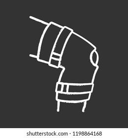 Knee brace chalk icon. Adjustable leg orthosis. Orthopedic knee joint bandage. Arthritis, muscle sprain treatment, injury recovery, joint pain relief. Isolated vector chalkboard illustration