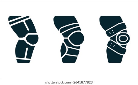 Knee Brace Vector Set. Orthopedic Support Icons for Injury Recovery and Medical Use	