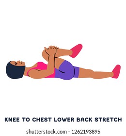 Knee to chest lower back stretch. Sport exersice. Silhouettes of woman doing exercise. Workout, training Vector illustration