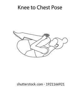 Knee to chest pose yoga workout outline on the white background. Vector illustration