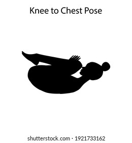 De rodilla a pecho posan la silueta de entrenamiento de yoga sobre el fondo blanco. Ilustración del vector