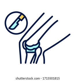 Knee disease color line icon. Total knee replacement surgery. Isolated vector element. 