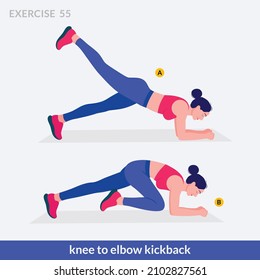 knee to elbow kickback exercise, Woman workout fitness, aerobic and exercises.
