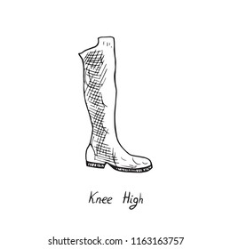 Knee High, isolated hand drawn outline doodle, sketch, black and white vector illustration with inscription