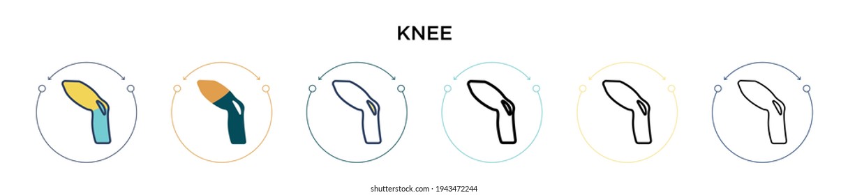 Knee icon in filled, thin line, outline and stroke style. Vector illustration of two colored and black knee vector icons designs can be used for mobile, ui, web