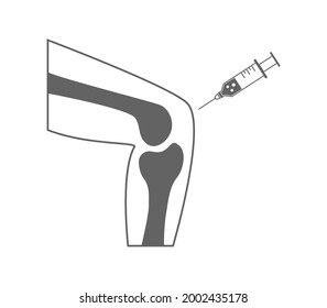 Knieinjektion mit Spritzensymbol einzeln auf weißem Hintergrund