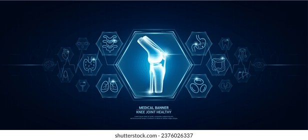 Knee joint bone healthy. Human organs icon symbols. Medical science banner design template. Health care medical check up too innovative futuristic digital technology. Vector.