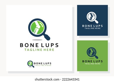 Knee Joint Bone logo vector illustration design with Magnifer symbol.