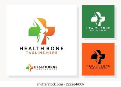 Knee Joint Bone logo vector illustration design with Health Plus Symbol for Bone or Orthopedic Clinic.