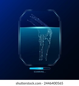 Knee joint bone scanning radar screen. Medical technology health care. Digital interface system MRI scan analysis of human organ. Science concept. Vector EPS10.