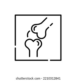 Knee joint bone x-ray. Radiological medical imaging. Pixel perfect, editable stroke