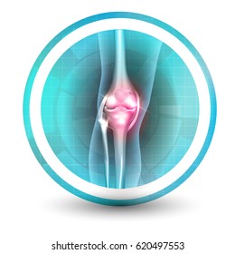 Knee Joint Health Care Icon, Abstract Transparent Shapes And Wave At The Background