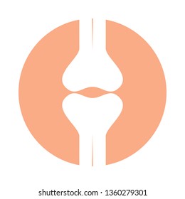 Knee joint human graphic icon. Joint bones sign in the circle isolated on white background. Flat design. Vector illustration