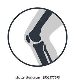 Knee joint icon. Knee bones graphic sign. Symbol human joint in the circle isolated on white background. Flat design. Vector illustration