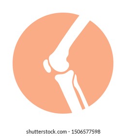 Knee joint icon. Knee bones graphic sign. Symbol human joint in the circle isolated on white background. Flat design. Vector illustration