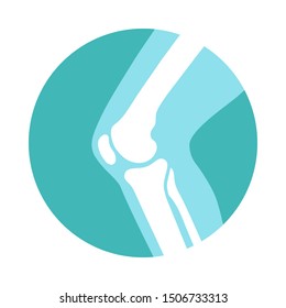 Knee joint icon. Knee bones graphic sign. Symbol human joint in the circle isolated on white background. Flat design. Vector illustration