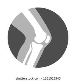 Kniegelenksymbol. Kniebundknochen-Grafikzeichen. Symbol der menschlichen Gelenke im Kreis, einzeln auf weißem Hintergrund. Flaches Design. Vektorgrafik