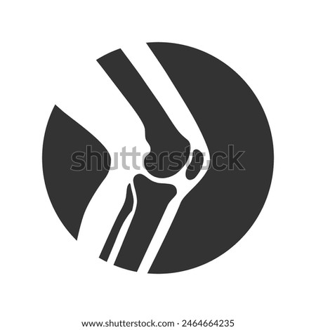 Knee joint icon. Knee bones graphic sign. Symbol human joint in the circle isolated on white background. Vector illustration