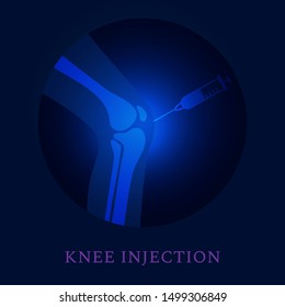 Knee joint injection treatment.  Person suffering from pain and arthritis disease. Human body anatomy 3D icon. Orthopedic medical concept. Isolated vector illustration.
