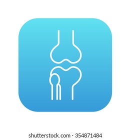 Ícone de linha de articulação do joelho para web, móvel e infográficos. Ícone branco vetorial no quadrado gradiente azul com cantos arredondados isolados no plano de fundo branco.