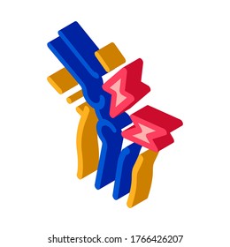 Vector del icono del dolor de la articulación de rodilla. Signo de dolor de articulación isométrico de rodilla. ilustración de símbolo aislado de color