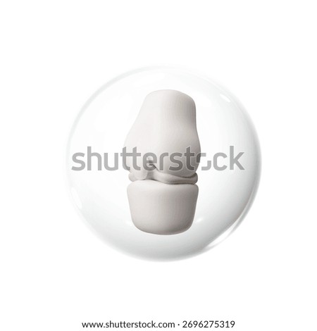 Knee joint in protective sphere 3D vector illustration. Bones health care. Medical treatment and diagnostics. Orthopedic prevention isolated on white background. Anatomy science