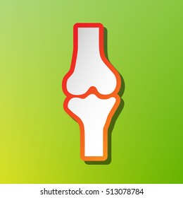 Knee joint sign. Contrast icon with reddish stroke on green background.