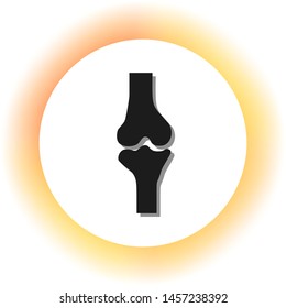 Knee joint sign. Dark icon with shadow on the glowing circle button. Illustration.