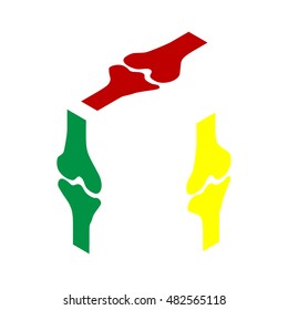 Knee joint sign. Isometric style of red, green and yellow icon.