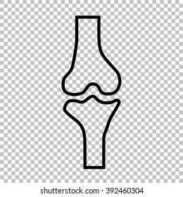 Knee joint  sign. Line icon on transparent background