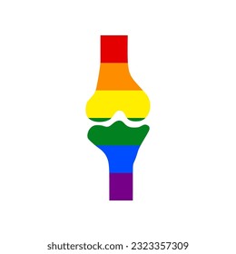 Knee joint sign. Rainbow gay LGBT rights colored Icon at white Background. Illustration.