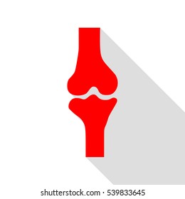 Knee joint sign. Red icon with flat style shadow path.