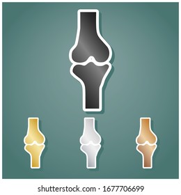 Knee joint sign. Set of metallic Icons with gray, gold, silver and bronze gradient with white contour and shadow at viridan background. Illustration.