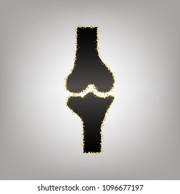 Knee joint sign. Vector. Blackish icon with golden stars at grayish background.