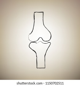 Knee joint sign. Vector. Brush drawed black icon at light brown background.