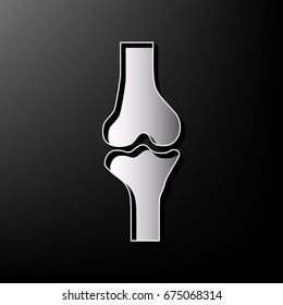 Knee joint sign. Vector. Gray 3d printed icon on black background.