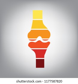 Knee joint sign. Vector. Horizontally sliced icon with colors from sunny gradient in gray background.