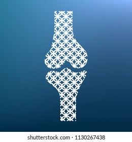 Knee joint sign. Vector. White textured icon at lapis lazuli gradient background.