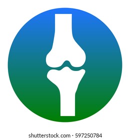 Knee joint sign. Vector. White icon in bluish circle on white background. Isolated.