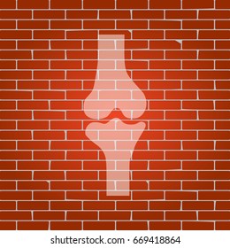 Knee joint sign. Vector. Whitish icon on brick wall as background.