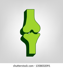 Knee joint sign. Vector. Yellow green solid icon with dark green external body at light colored background.